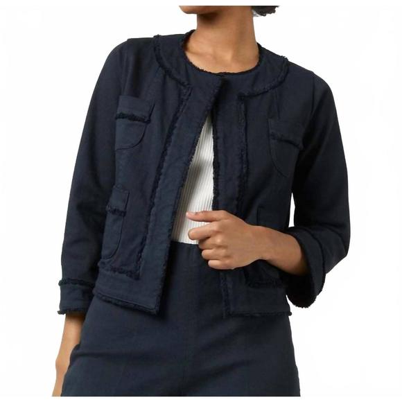 NEW ANN MASHBURN kiki cardigan jacket in navy stretch twill